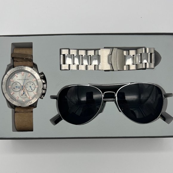 Vince Camuto Chronograph Stainless Steel Men's Watch Sunglass Set - Picture 1 of 7